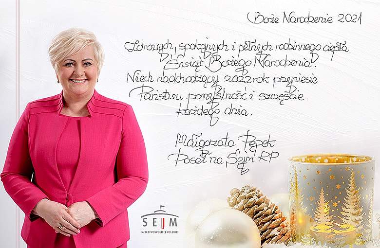 Świąteczne Życzenia składa Poseł na Sejm RP Małgorzata Pępek